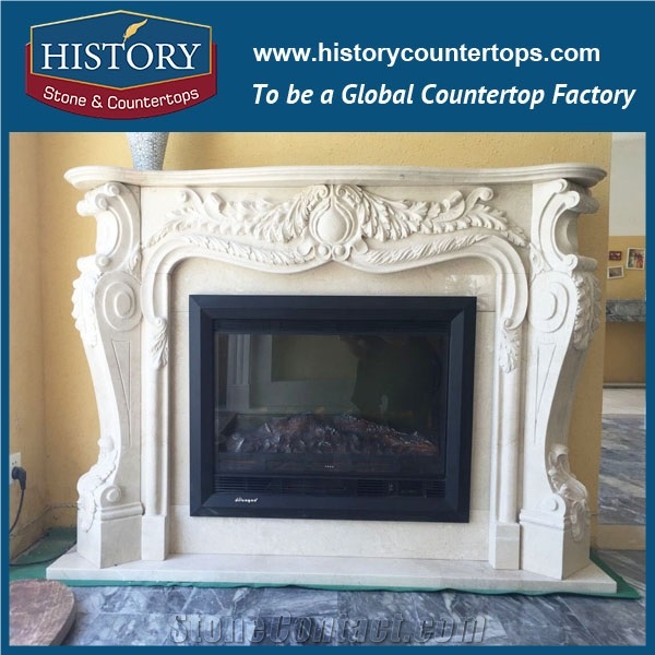 History Stone Chinese Hot-Selling Wholesale Products in Stock, High Quality Sale Modern Style Luxury Design White Marble Western Chimney Cowl Carved Masonry Fireplace, Mantel & Handcrafts