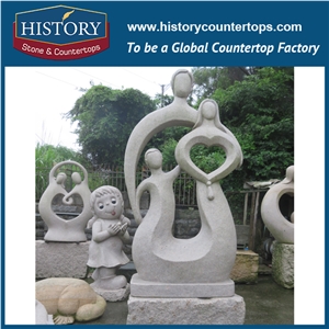 History Stone Chinese Hot-Selling Wholesale Products, Natural Granite Grey Cut-To-Size Hand-Carved Abstract Art Family Reunion Of Three Garden Statue for Decorations, Human Sculptures Handcrafts