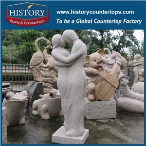 History Stone Chinese Hot-Selling Wholesale Products, Natural Granite Grey Hand-Carved Abstract Art Woman Hugging Man for Decorations with Cheap Price, Human Sculptures Handcrafts