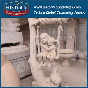 History Stone Chinese Hot-Selling Wholesale Products, Natural Granite Yellow Hand-Carved Little Girl and Boy on the Wing Statue for Decorations with Cheap Price, Human Sculptures Handcrafts