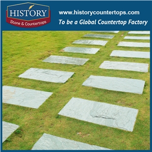 History Stone Chinese Slate Facades Two Calibrated Sides Square Green-Blue Color Slate Tiles Park Garden Road Paver, Hotel Lobby Floor Cladding