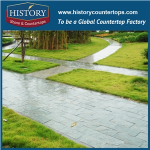 History Stone Chinese Slate Facades Two Calibrated Sides Square Green-Blue Color Slate Tiles Park Garden Road Paver, Hotel Lobby Floor Cladding