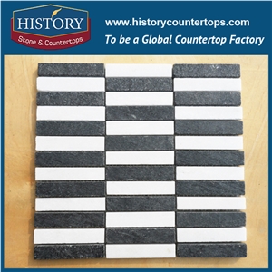 History Stone Chinese Supplier Mosaic Pattern White and Black Color Rectangle for Washroom Wall Cladding, Decorative Backside Covering History Stone Chinese Supplier Mosaic Pattern White and Black Color Rectangle for Washroom Wall Cladding, Decorative Backside Covering