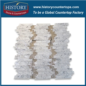 History Stone Competitive Price Famous Brand Quanzhou Factory, Natural Polished Bianco Carrara Marble Random Linear Strip Brick Mosaic Bathroom Floor Hotel Tile Kitchen Backsplash Wall