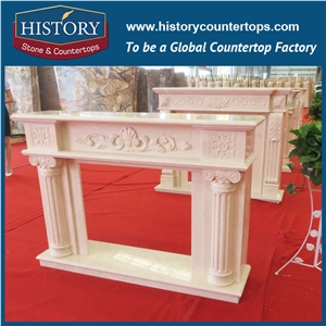 History Stone Competitive Price Wholesale Products, High Polished Beige Marble Amazing Popular English Style Indoor Freestanding Fireplace Surround and Frame, Mantel Surround & Handcrafts