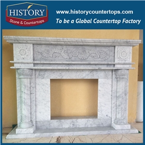 History Stone Competitive Price Wholesale Products, High Polished White Marble Amazing Popular Arts Craft Design Freestanding Fireplace with Carved Fancy Flowers, Mantel & Handcrafts