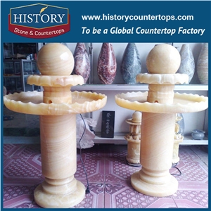 History Stone Cultured Fountain by Xiamen Factory, High Quality Natural Pink Marble Handmade Two-Tiered Column Fountain with Rotating Ball, Decorative Stone Fountain