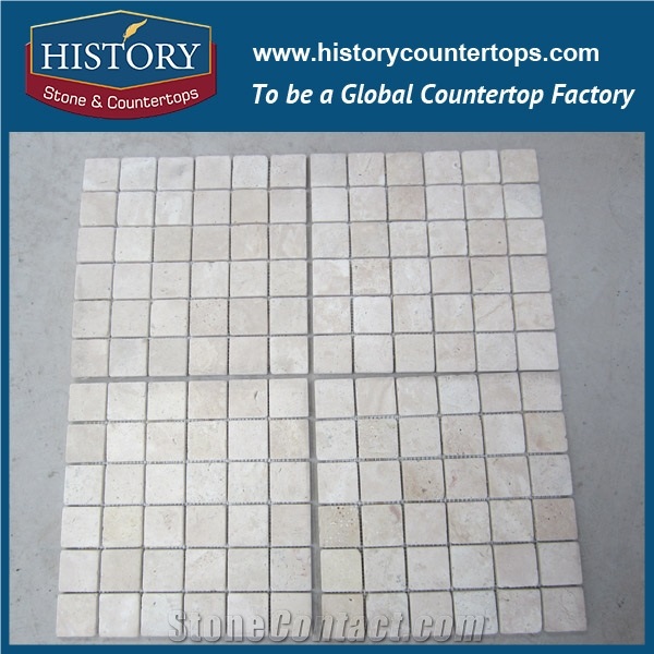 History Stone Deft Manufacturer Finely Processed Cream Marfil Sp Marble Square Shaped Mosaic Tile with Low Price for Balcony, Corridor, Fireplace Decoration, Decorative Mosaic Tile