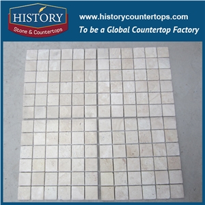 History Stone Deft Manufacturer Finely Processed Cream Marfil Sp Marble Square Shaped Mosaic Tile with Low Price for Balcony, Corridor, Fireplace Decoration, Decorative Mosaic Tile
