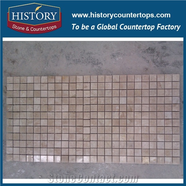 History Stone Deft Manufacturer Finely Processed Cream Marfil Sp Marble Square Shaped Mosaic Tile with Low Price for Balcony, Corridor, Fireplace Decoration, Decorative Mosaic Tile