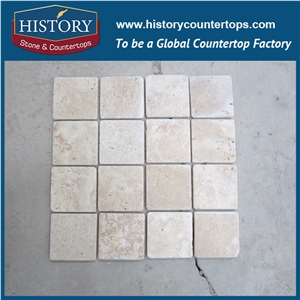 History Stone Deft Manufacturer Finely Processed Cream Marfil Sp Marble Square Shaped Mosaic Tile with Low Price for Balcony, Corridor, Fireplace Decoration, Decorative Mosaic Tile