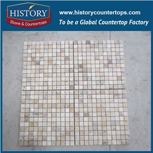 History Stone Deft Manufacturer Finely Processed Cream Marfil Sp Marble Square Shaped Mosaic Tile with Low Price for Balcony, Corridor, Fireplace Decoration, Decorative Mosaic Tile