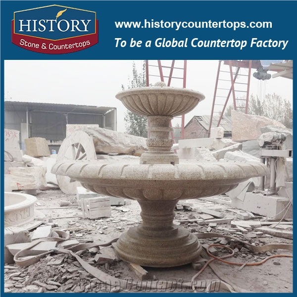 History Stone Excellent Fountain by Shandong Factory, Natural Yellow Granite Handwork Customized Layers Fountain for Garden, Park, Square, Villa Fountain, Decorative Stone Fountai