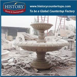 History Stone Excellent Fountain by Shandong Factory, Natural Yellow Granite Handwork Customized Layers Fountain for Garden, Park, Square, Villa Fountain, Decorative Stone Fountai