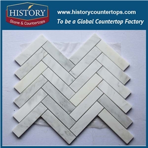 History Stone Famous Brand Fujian Factory, Bianco Carrara Chevron Pattern Mosaic Tiles for Kitchen, Bathroom, Aquarium, Lobby Decoration, Decorative Floor & Wall White Marble Mosaic