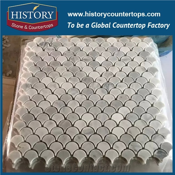 History Stone Famous Brand Fujian Factory, Bianco Carrara Chevron Pattern Mosaic Tiles for Kitchen, Bathroom, Aquarium, Lobby Decoration, Decorative Floor & Wall White Marble Mosaic
