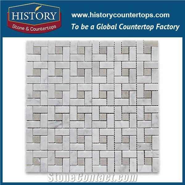 History Stone Famous Fujian Factory Best Style Popular Hot Selling, Natural Honed Carrara White Marble Pinwheel Pattern with Grey Dots Mosaic Tiles for Kitchen Backsplash and Tv Background Wall