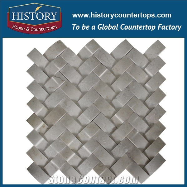 History Stone Famous Fujian Manufacturer Premium Design, Natural Polished Bianco Carrara White Marble 3 D Cambered 2×2 Mosaic Tiles for Living Room, Ktv, Bedroom and Hotel, Flooring & Wall Mosaic