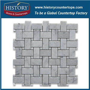 History Stone Famous Guangdong Supplier with Factory Price, Natural Honed Bianco Carrara Marble Basket Weave with White Dots 1×2 Mosaic Tile for Kitchen Backsplash, Bathroom Wall, Swimming Pool