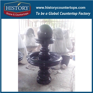 History Stone Famous Producer Quanzhou Factory, Black Granite Disk-Annulus Pattern Two-Tier Fountain with Competitive Price for Exterior Decoration, Stone Fountain Ornament
