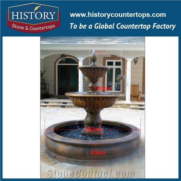 History Stone Fine Quality Cheap Fountain by Professional Producer in Guangdong, Natural Yellow Granite Two Tiered Floriated Pedestal Fountain for Square, Park, Market, Stone Garden Fountain