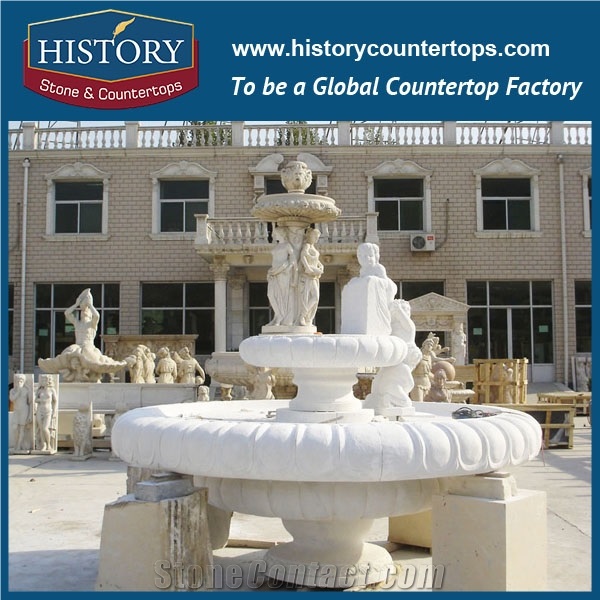 History Stone Fine Quality Cheap Fountain by Professional Producer in Guangdong, Natural Yellow Granite Two Tiered Floriated Pedestal Fountain for Square, Park, Market, Stone Garden Fountain