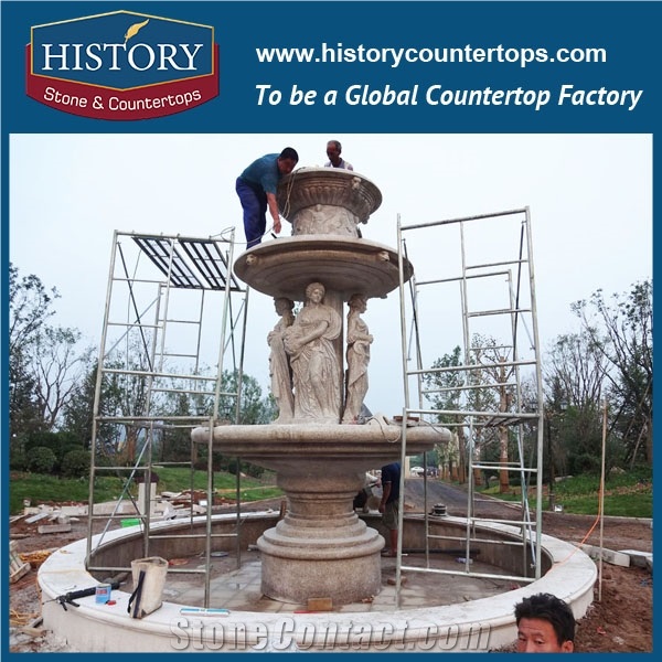 History Stone Fine Quality Cheap Fountain by Professional Producer in Guangdong, Natural Yellow Granite Two Tiered Floriated Pedestal Fountain for Square, Park, Market, Stone Garden Fountain