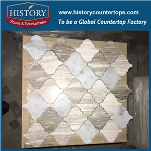 History Stone Fine Quality Exquisite Design China Product, Bianco Carrara and Grey Arabesque Mosaic Pattern for Kitchen Backsplash and Tv Background Wall Cladding, Marble Floor Mosaic Tiles