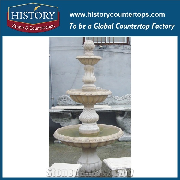 History Stone Fine Workmanship Cheap Fountain by Famous Producer in Guangdong, Natural Yellow Granite Three Layers Red Pedestal Fountain for Square, Park, Market, Stone Garden Fountain