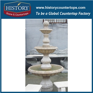 History Stone Fine Workmanship Cheap Fountain by Famous Producer in Guangdong, Natural Yellow Granite Three Layers Red Pedestal Fountain for Square, Park, Market, Stone Garden Fountain