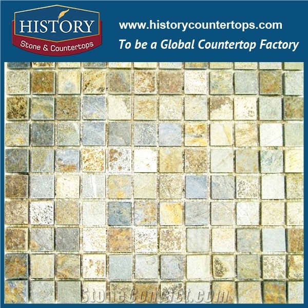 History Stone Foshan Manufacturer Baroque Style Woven Pattern Slate Stone Mosaic for Floor Paving, Decorative Wall Cladding
