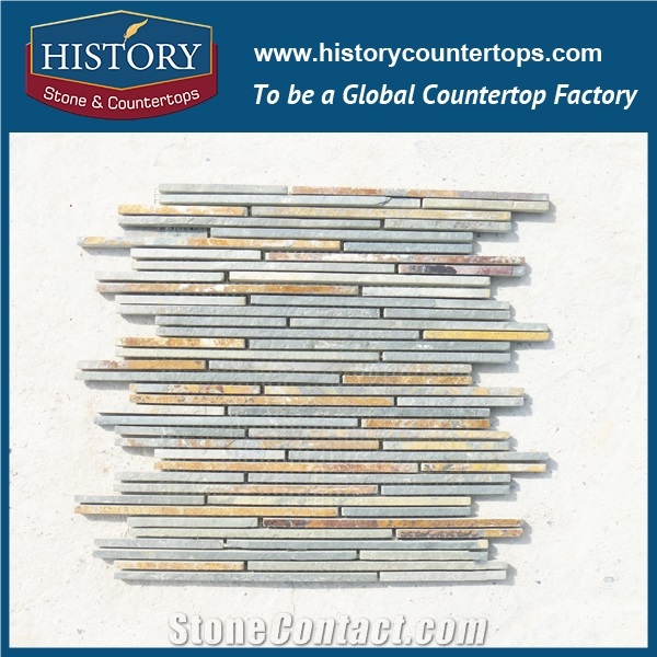 History Stone Foshan Mosaic Factory Dark Grey Color Linear Strip Pattern Wall and Floor Covering Nature Slate Mosaic