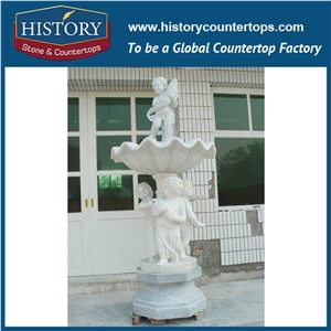 History Stone Fountain from Quanzhou Factory, Competitive Price White Marble Fountain with Carved Cherubs Holding Fishes for Garden, Square, Villa, Marble Decorative Water Fountain