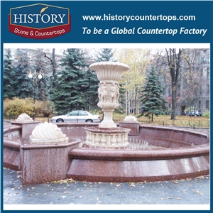 History Stone Fountain from Quanzhou Factory, Low Price Yellow Granite Carved Man Statue and Red Granite Base Exterior Fountain for Garden, Square, Villa, Granite Water Fountain