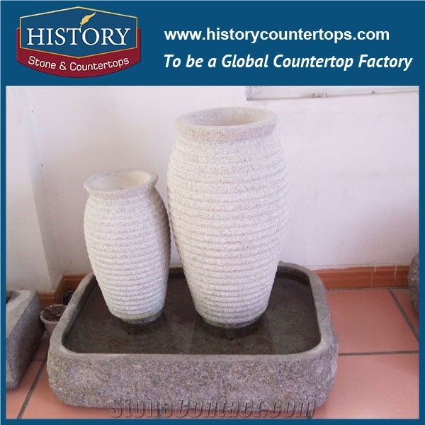 History Stone Fountain from Quanzhou Factory, Low Price Yellow Granite Carved Man Statue and Red Granite Base Exterior Fountain for Garden, Square, Villa, Granite Water Fountain