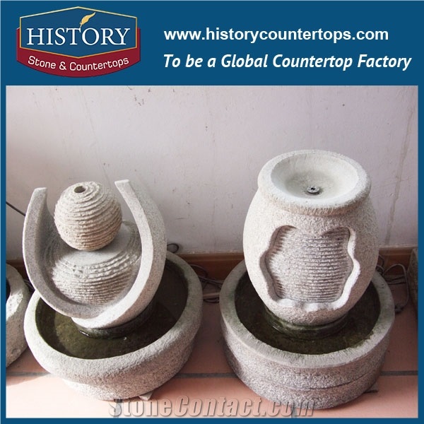 History Stone Fountain from Quanzhou Factory, Low Price Yellow Granite Carved Man Statue and Red Granite Base Exterior Fountain for Garden, Square, Villa, Granite Water Fountain
