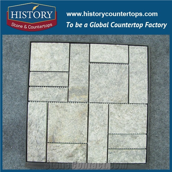History Stone Free Style Irregular Natural Light Green and Beige Marble Mixed Slate Stone Mosaic Wall Tile Export from China
