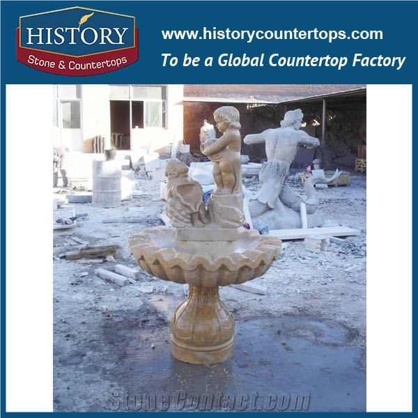 History Stone Fujian Factory Large Assortment Carved Fountain, Low Price Polished Beige Marble Carved Floral Fountain with Talking Children for Outdoor Decoration, Natural Stone Water Fountain