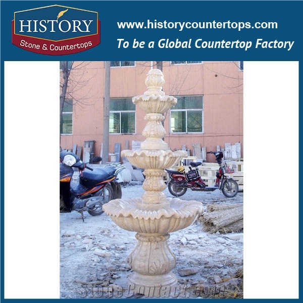 History Stone Fujian Factory Large Assortment Carved Fountain, Low Price Polished Beige Marble Carved Floral Fountain with Talking Children for Outdoor Decoration, Natural Stone Water Fountain
