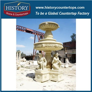 History Stone Fujian Factory Large Assortment Carved Fountain, Low Price Polished Beige Marble Carved Floral Fountain with Talking Children for Outdoor Decoration, Natural Stone Water Fountain