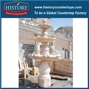 History Stone Fujian Huian Famous Factory Carved Fountain, High Quality Low Price Polished Pink Marble Carved Fountain and Its Base for Outdoor Decoration, Natural Stone Water Fountain