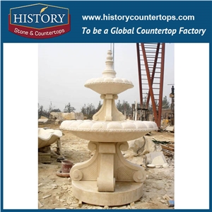 History Stone Good Production Line with Factory Price, Luxury Design Beige Travertine Handmade Spire Carved Column Fountain Waterfall for Landscaping Ornament, Decorative Garden Water Fountain