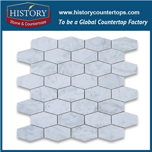 History Stone Guangdong Factory High Standard Modern Design, Interior Decoration Polished Bianco Carrara White Marble 1.25×3 Elongated Hexagon Pattern Mosaic Tiles, Floor & Wall Mosaic