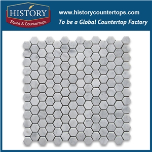 History Stone Guangdong Factory High Standard Modern Design, Interior Decoration Polished Bianco Carrara White Marble 1.25×3 Elongated Hexagon Pattern Mosaic Tiles, Floor & Wall Mosaic