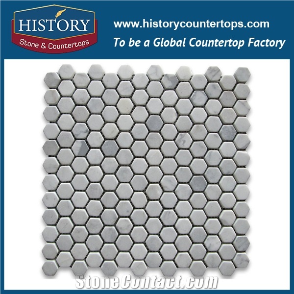 History Stone Guangdong Factory High Standard Modern Design, Interior Decoration Polished Bianco Carrara White Marble 1.25×3 Elongated Hexagon Pattern Mosaic Tiles, Floor & Wall Mosaic
