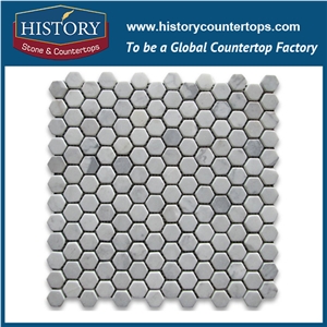 History Stone Guangdong Factory High Standard Modern Design, Interior Decoration Polished Bianco Carrara White Marble 1.25×3 Elongated Hexagon Pattern Mosaic Tiles, Floor & Wall Mosaic