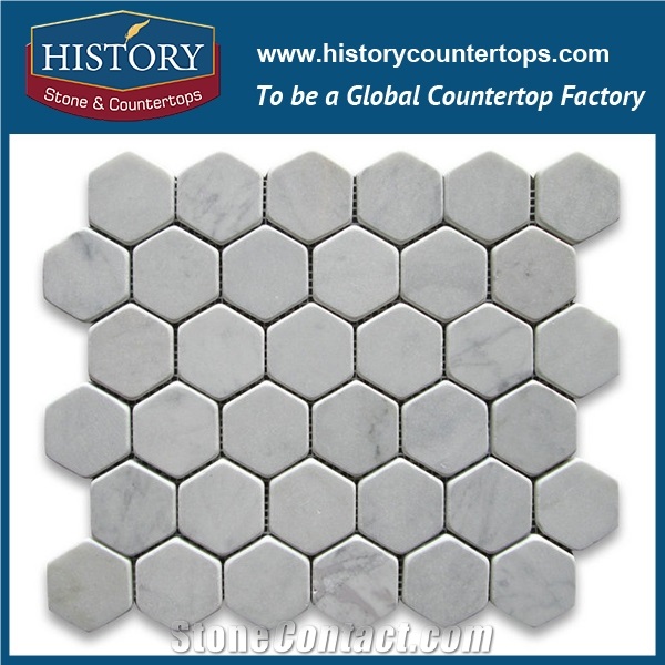 History Stone Guangdong Factory High Standard Modern Design, Interior Decoration Polished Bianco Carrara White Marble 1.25×3 Elongated Hexagon Pattern Mosaic Tiles, Floor & Wall Mosaic
