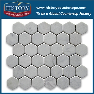 History Stone Guangdong Factory High Standard Modern Design, Interior Decoration Polished Bianco Carrara White Marble 1.25×3 Elongated Hexagon Pattern Mosaic Tiles, Floor & Wall Mosaic