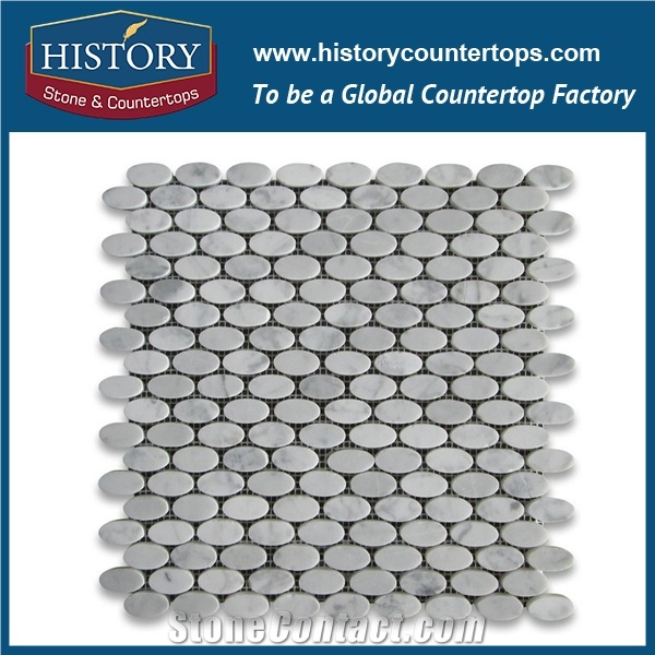 History Stone Guangdong Factory High Standard Modern Design, Interior Decoration Polished Natural Carrara White Marble 0.75 Inch Penny Round Pattern Mosaic Tiles for Sale, Floor & Wall Mosaic
