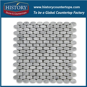 History Stone Guangdong Factory High Standard Modern Design, Interior Decoration Polished Natural Carrara White Marble 0.75 Inch Penny Round Pattern Mosaic Tiles for Sale, Floor & Wall Mosaic